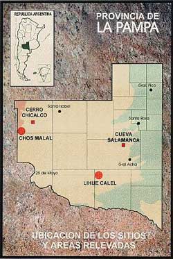 Mapa localización de los sitios con arte rupestre en la Prov. de La Pampa. 
